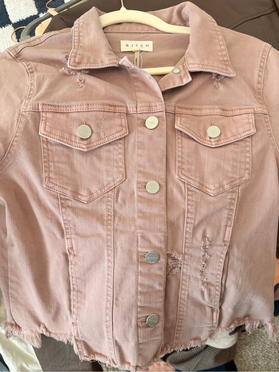 Risen Jeans Jackets & Blazers - Risen Women's Dusty Pink Distressed Denim Jacket